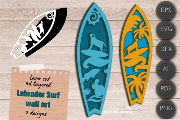 3D Layered SVG Surf Wall Art Labrador Design