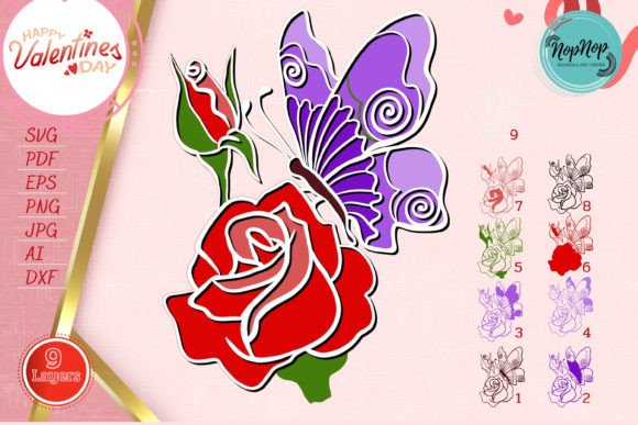 3D Rose and Butterfly V.2: Elegant Floral Designs