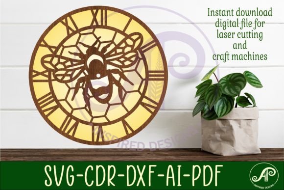 Bee Wall Clock Laser Cut Files: SVG, DXF & More