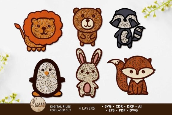Charming CUTE ANIMALS SET: Decorative Laser Cut Templates