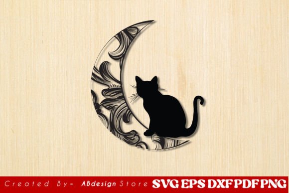Enchanting Cat on the Moon Wall Art Decor Design