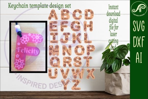 Flower Theme Tag Letter Designs Keychain