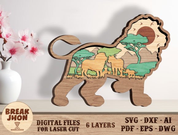 Layered Family Lion Cut File: Stunning 3D Craft Project