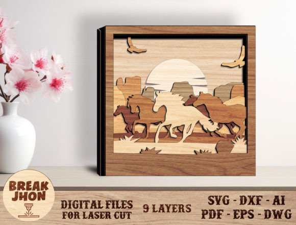 Layered Horses Laser Cut File-Break Jhon