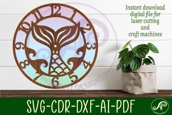 Mermaid Tail Wall Clock Laser Cut Files
